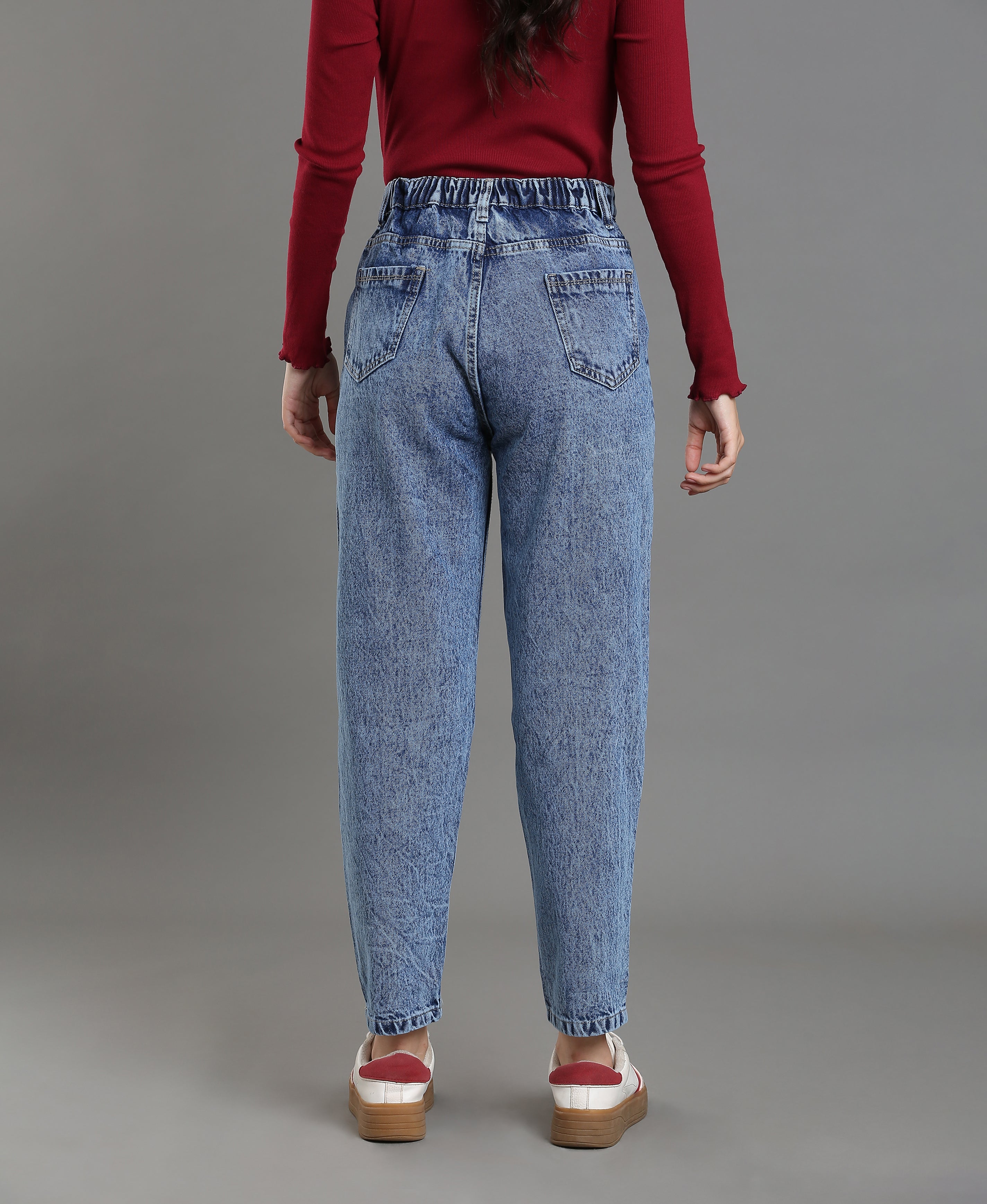 Stonewash Ribbed Denim Jean For Women