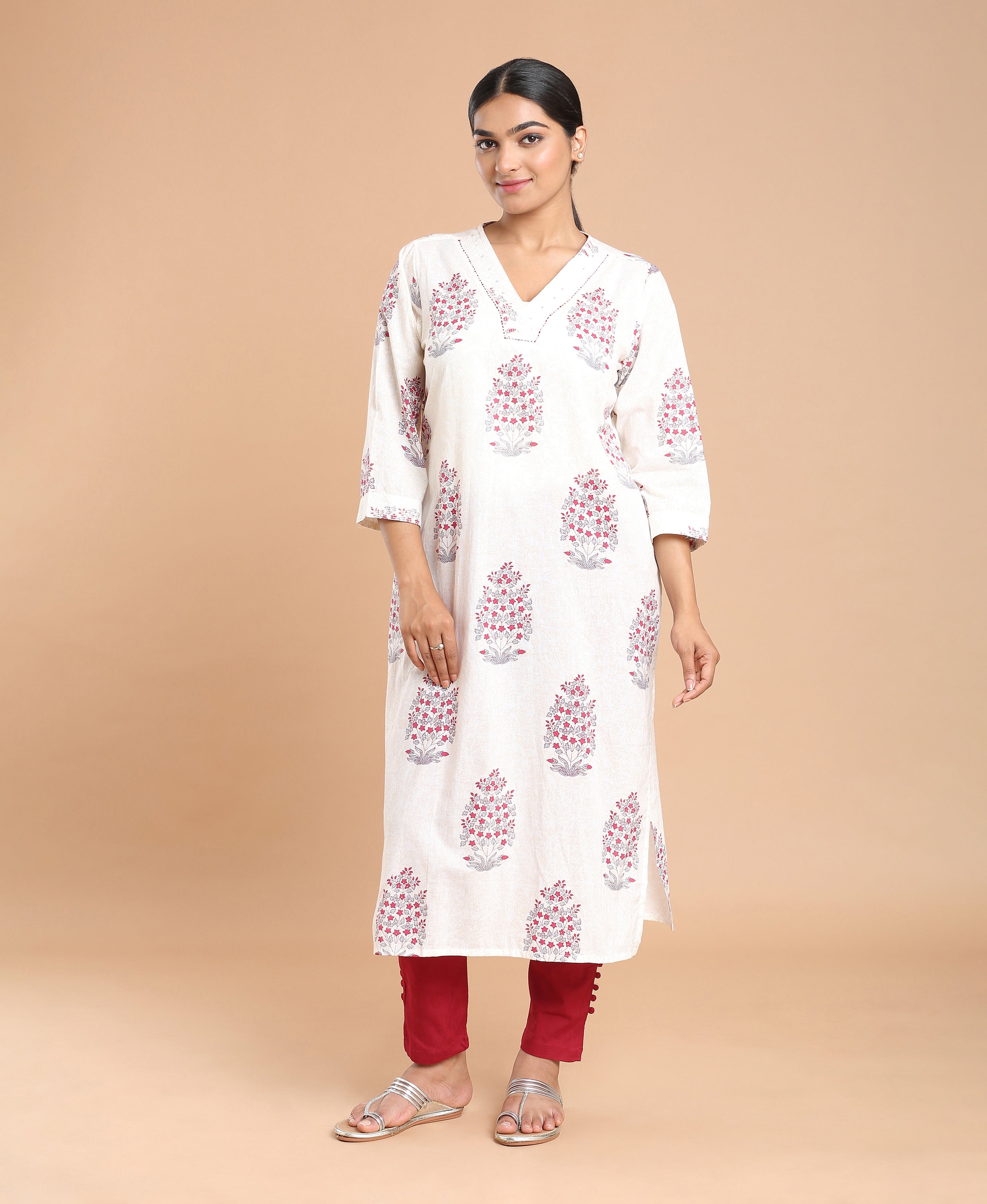 Ivory Straight Cotton Kurti For Women