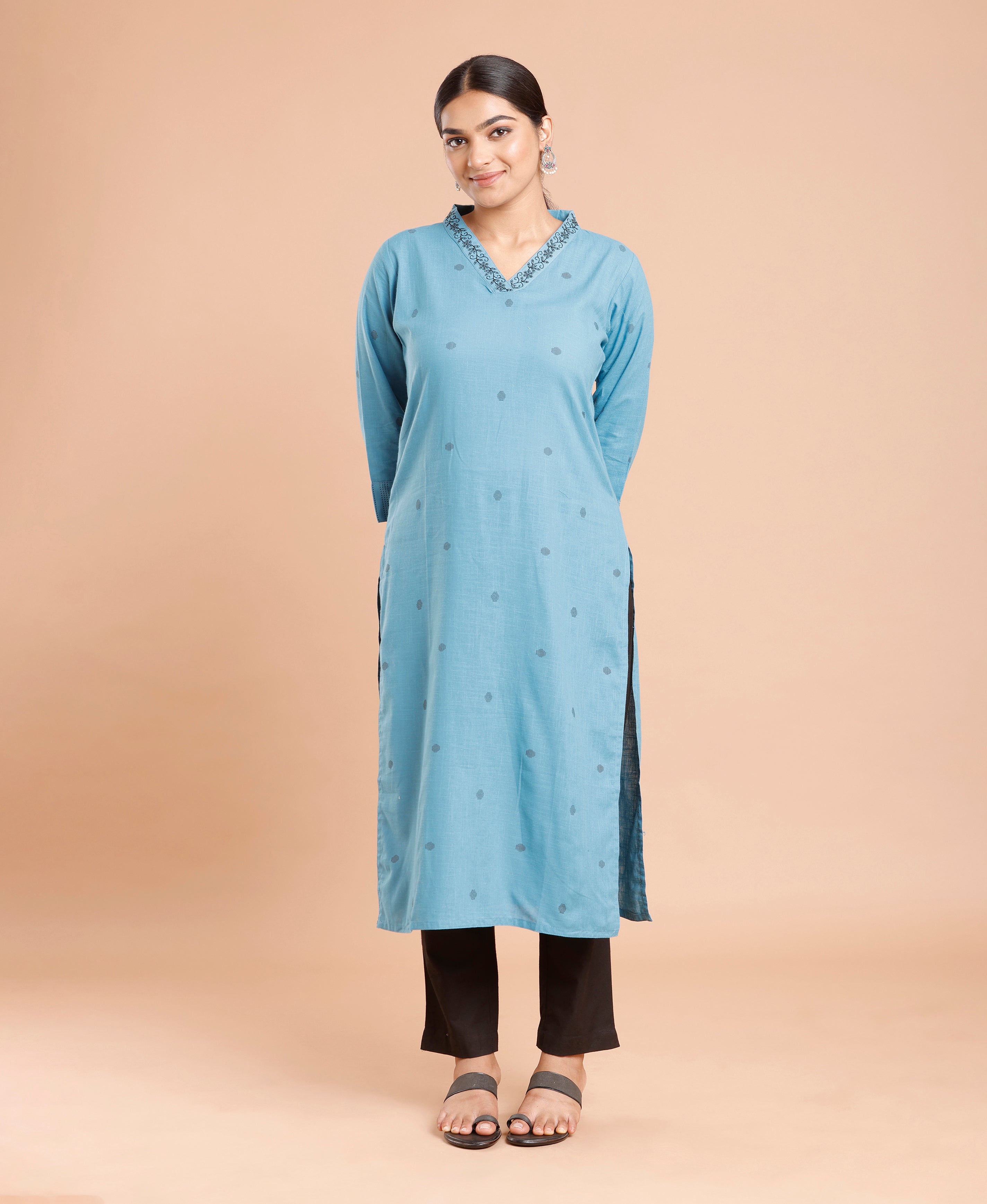 Azure Slub Cotton Kurti For Women
