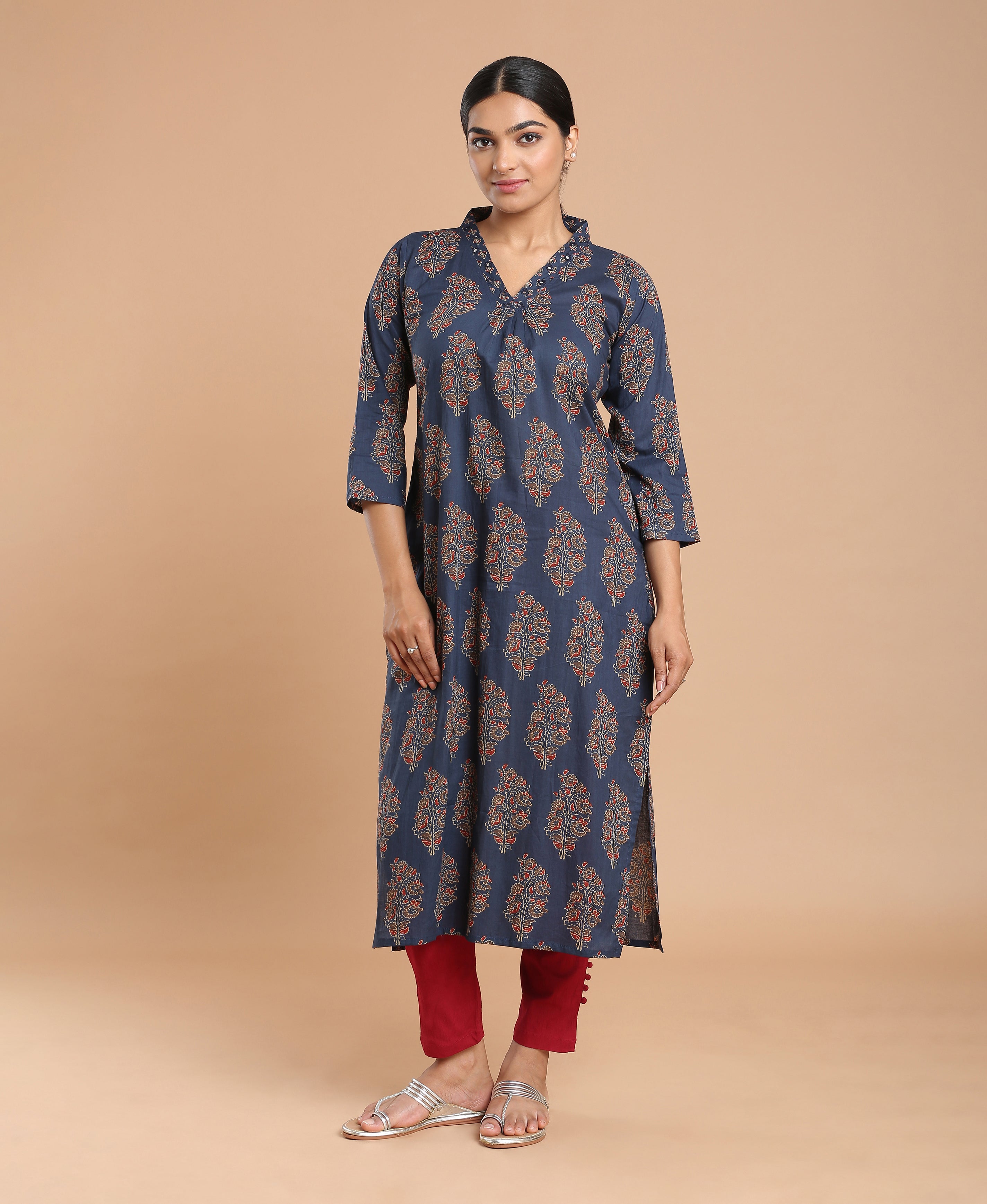 Azure Bloom Cotton Kurti For Women