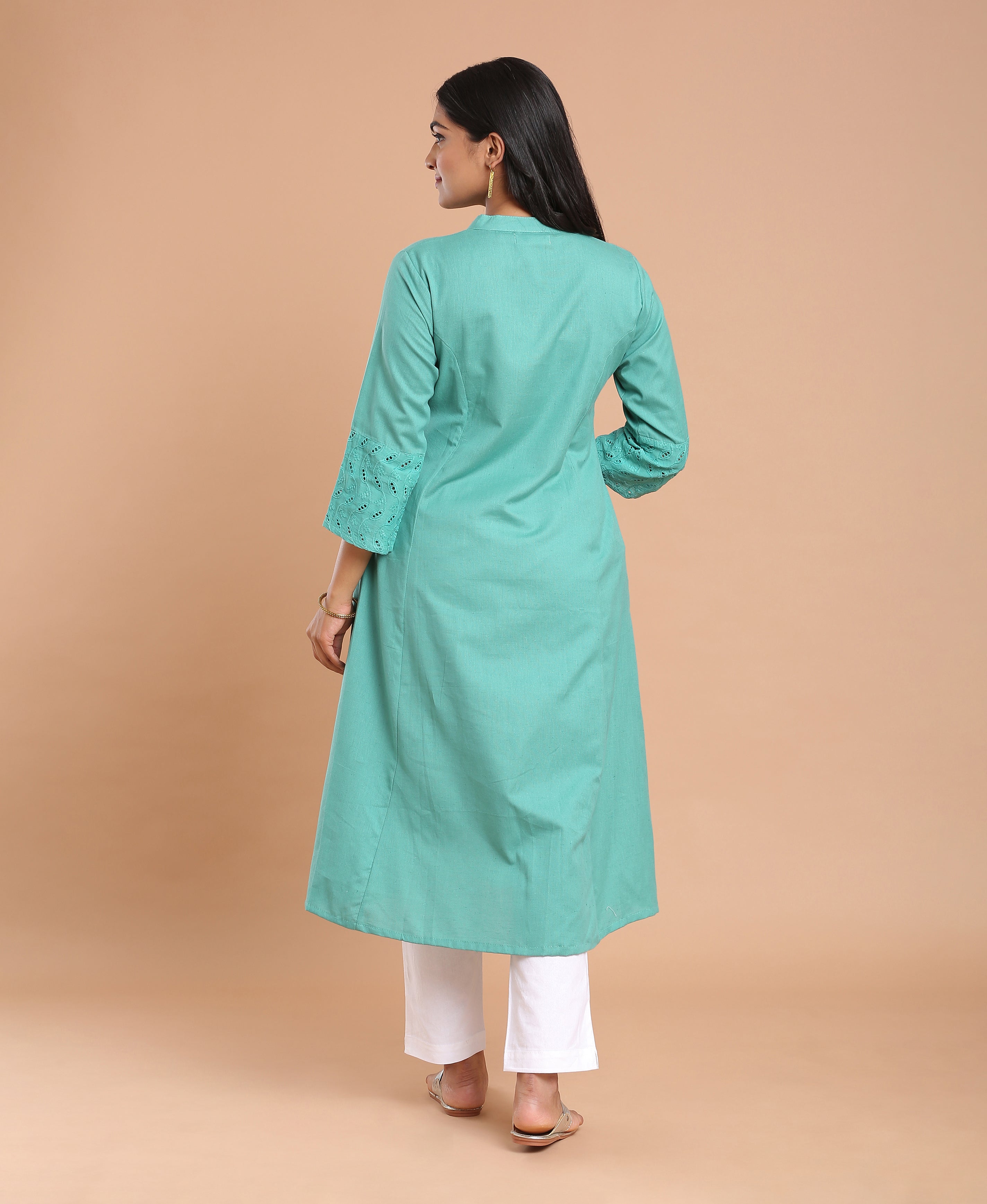 Teal Hakoba Princess Kurti For Women