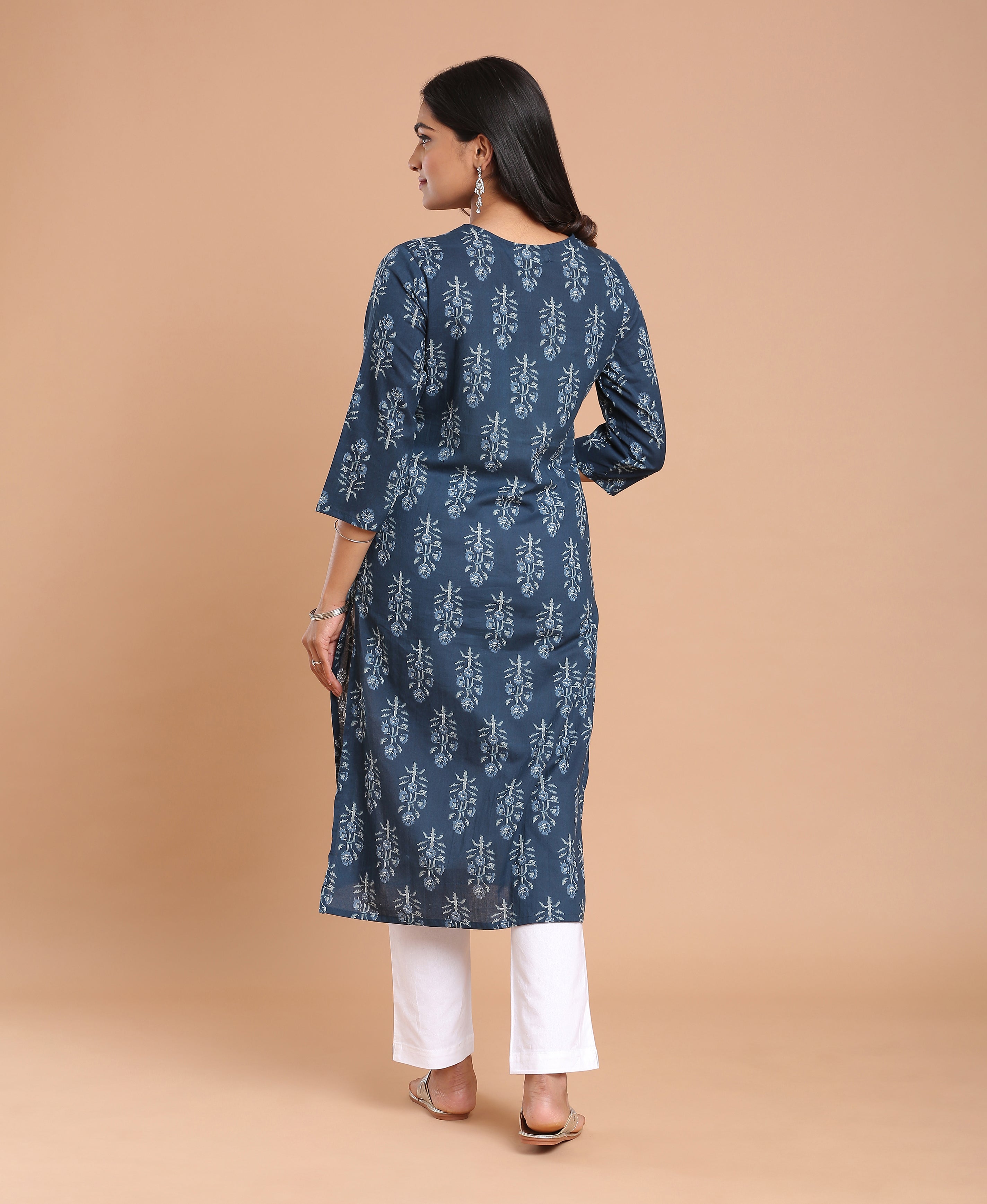 Midnight Bloom Straight Kurti For Women