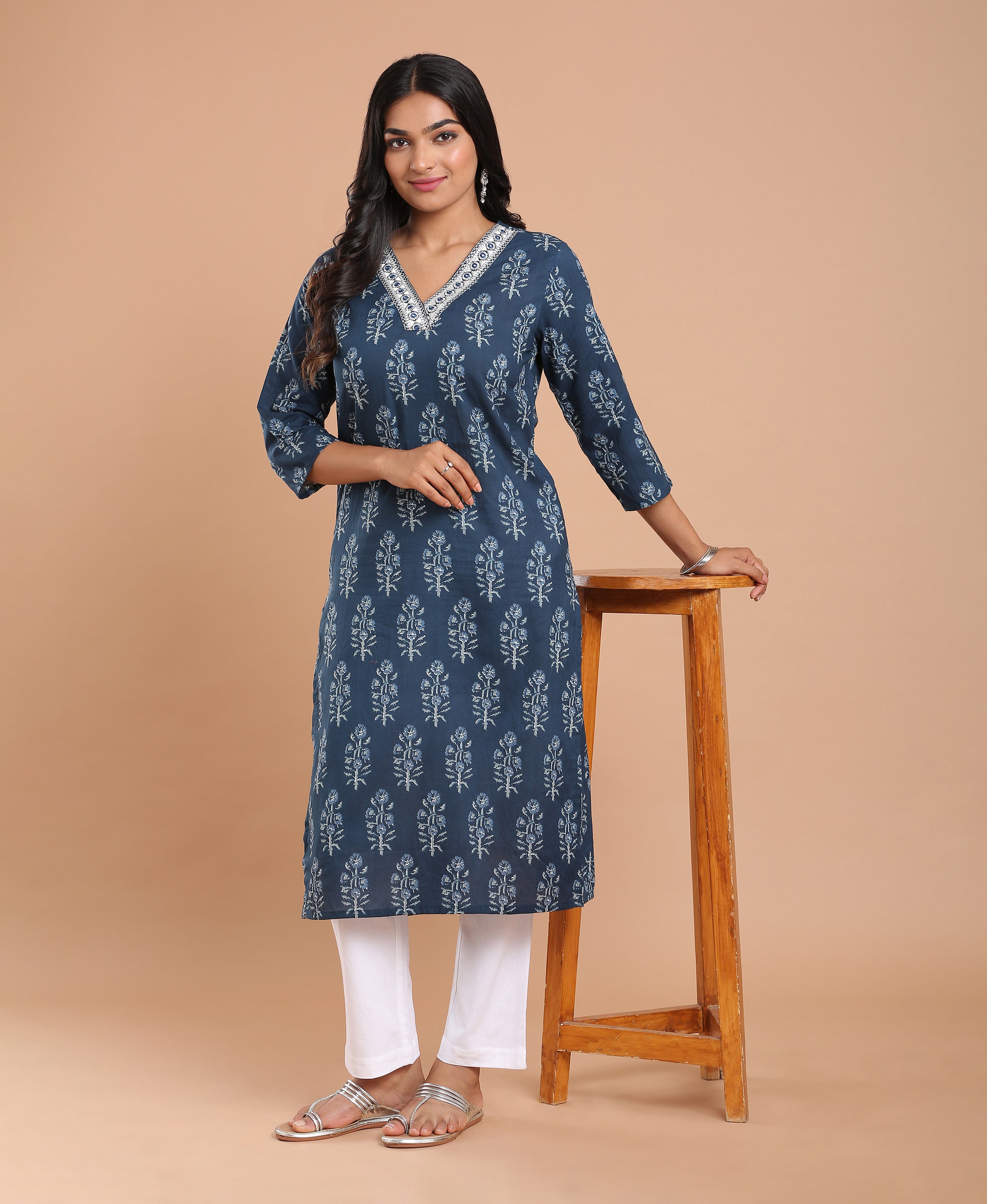 Midnight Bloom Straight Kurti For Women
