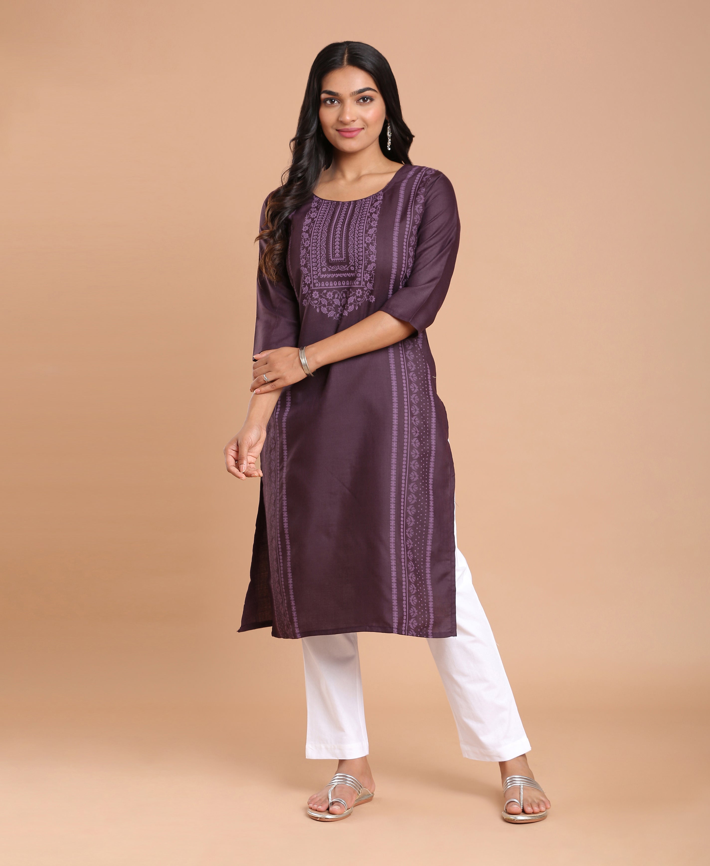 Wine Glow Poly Cotton Kurti For Women