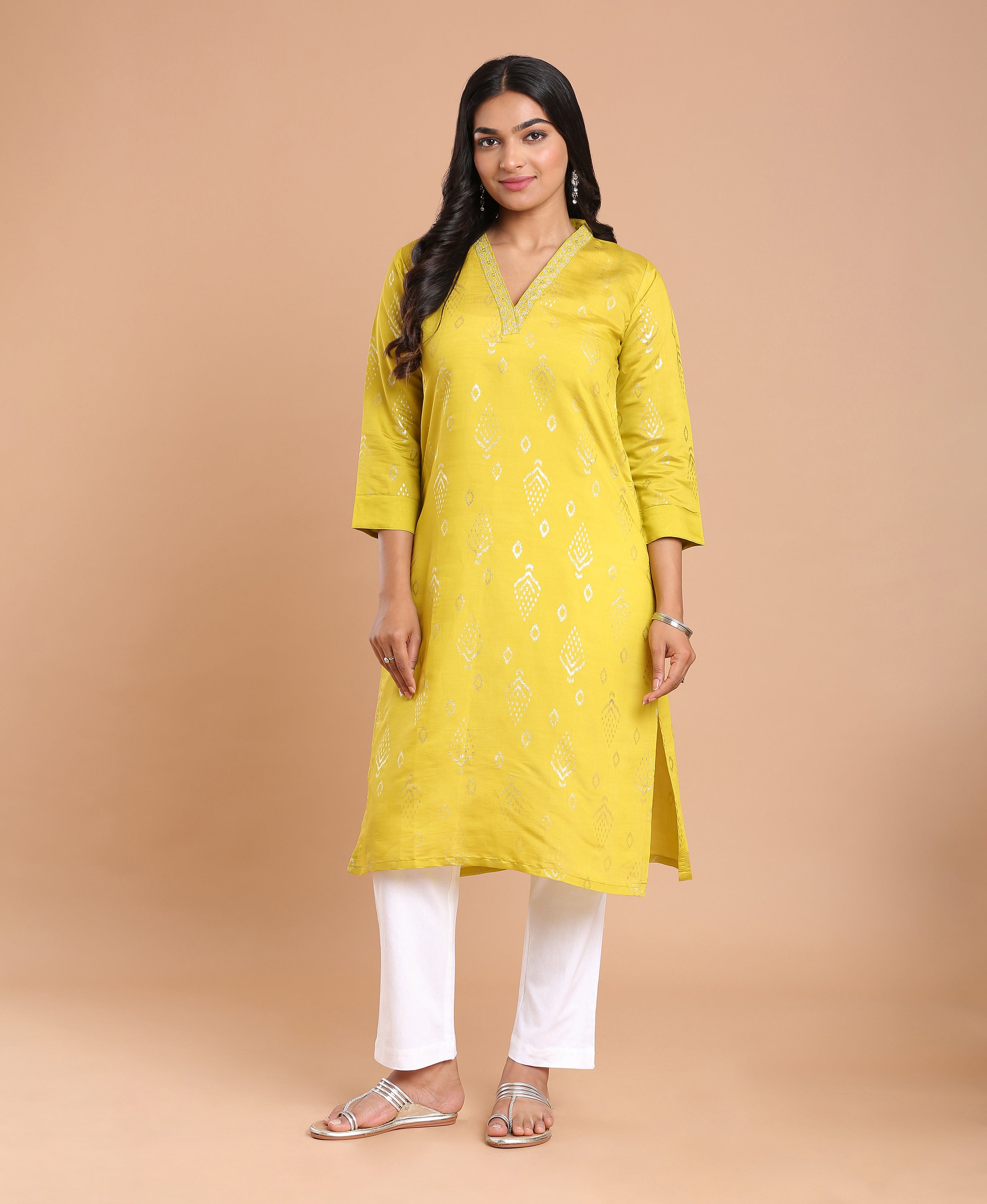 Mustard Glow Silk Kurti For Women