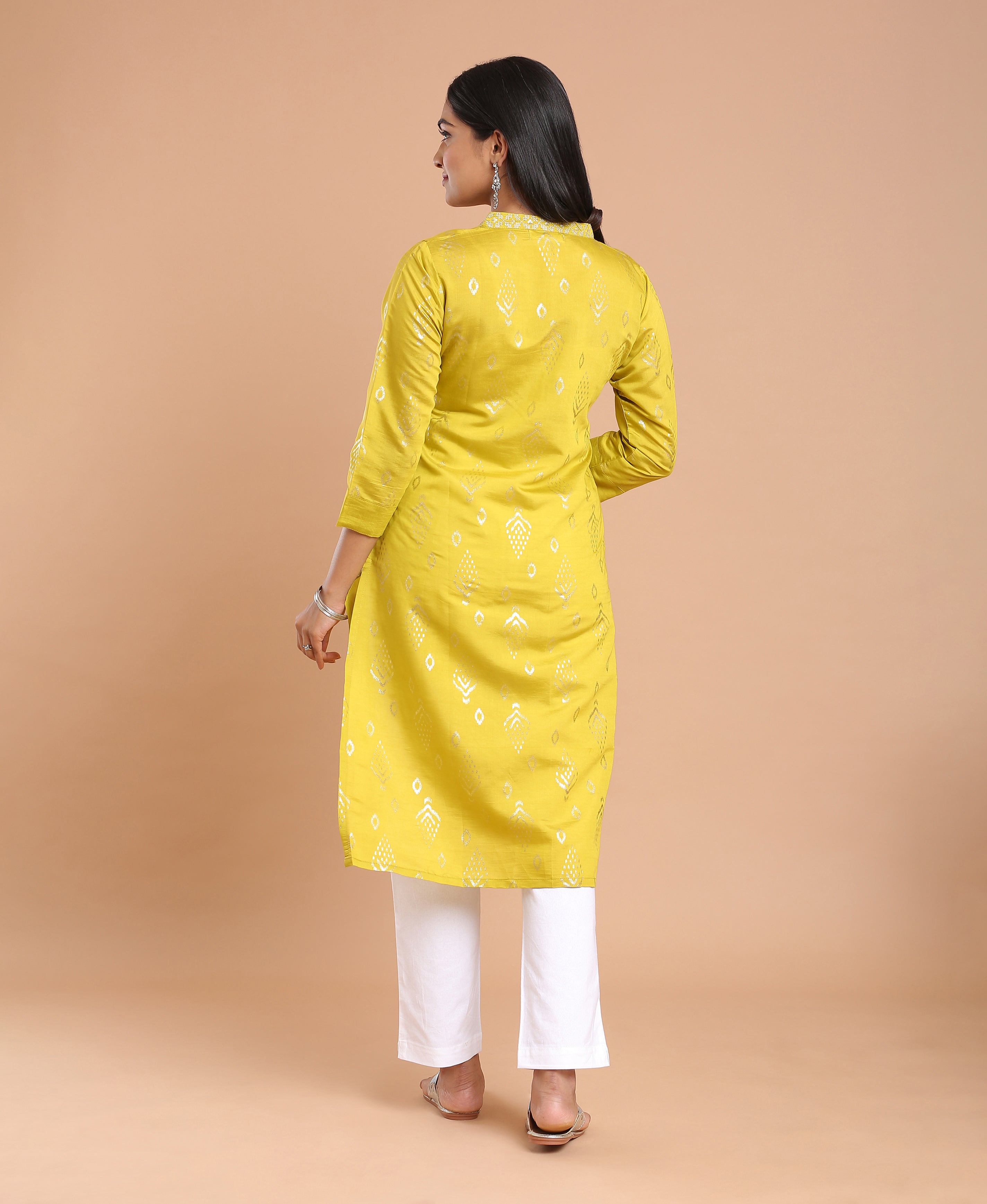 Mustard Glow Silk Kurti For Women