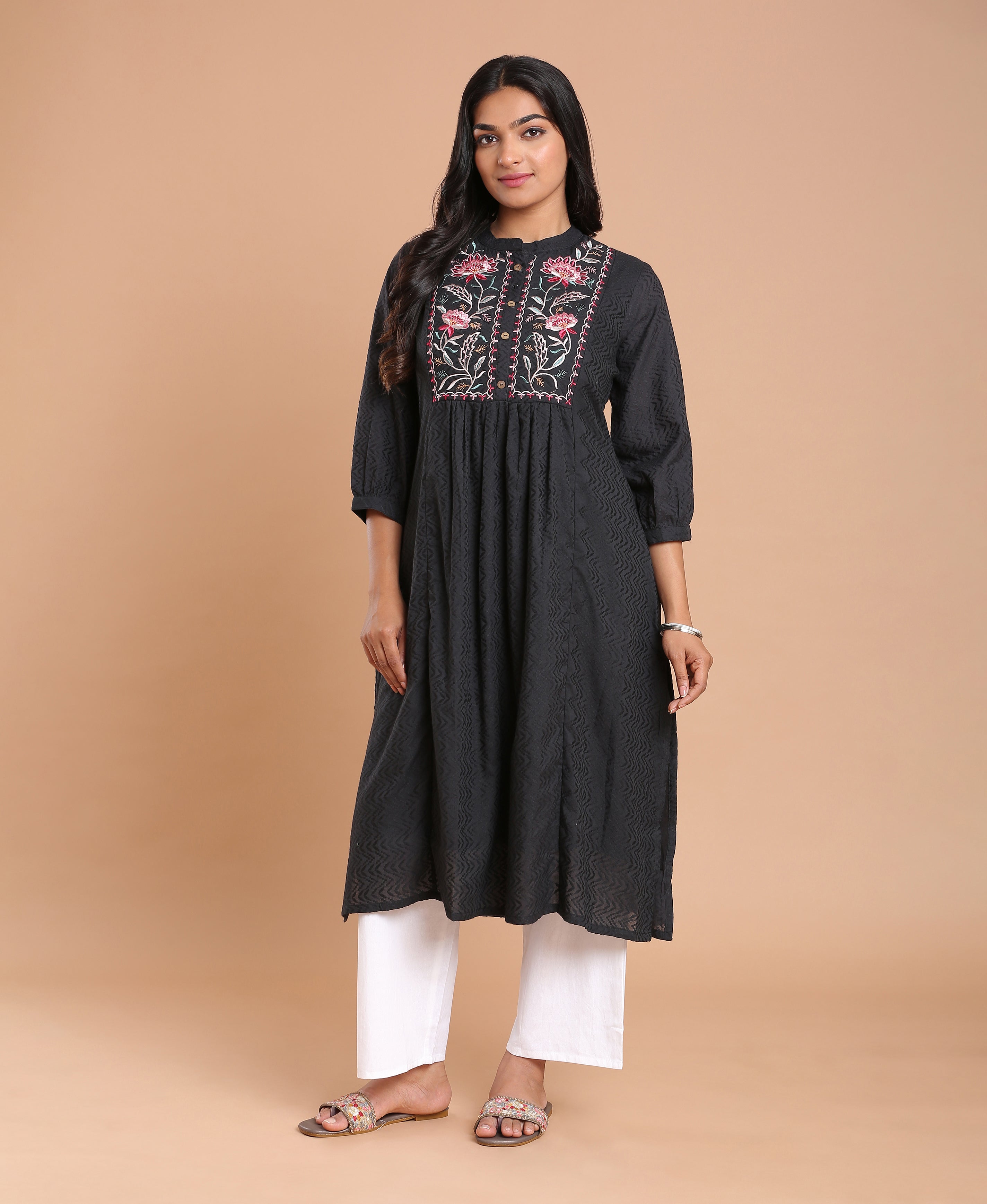 Noir Bloom Cotton Kurti For Women
