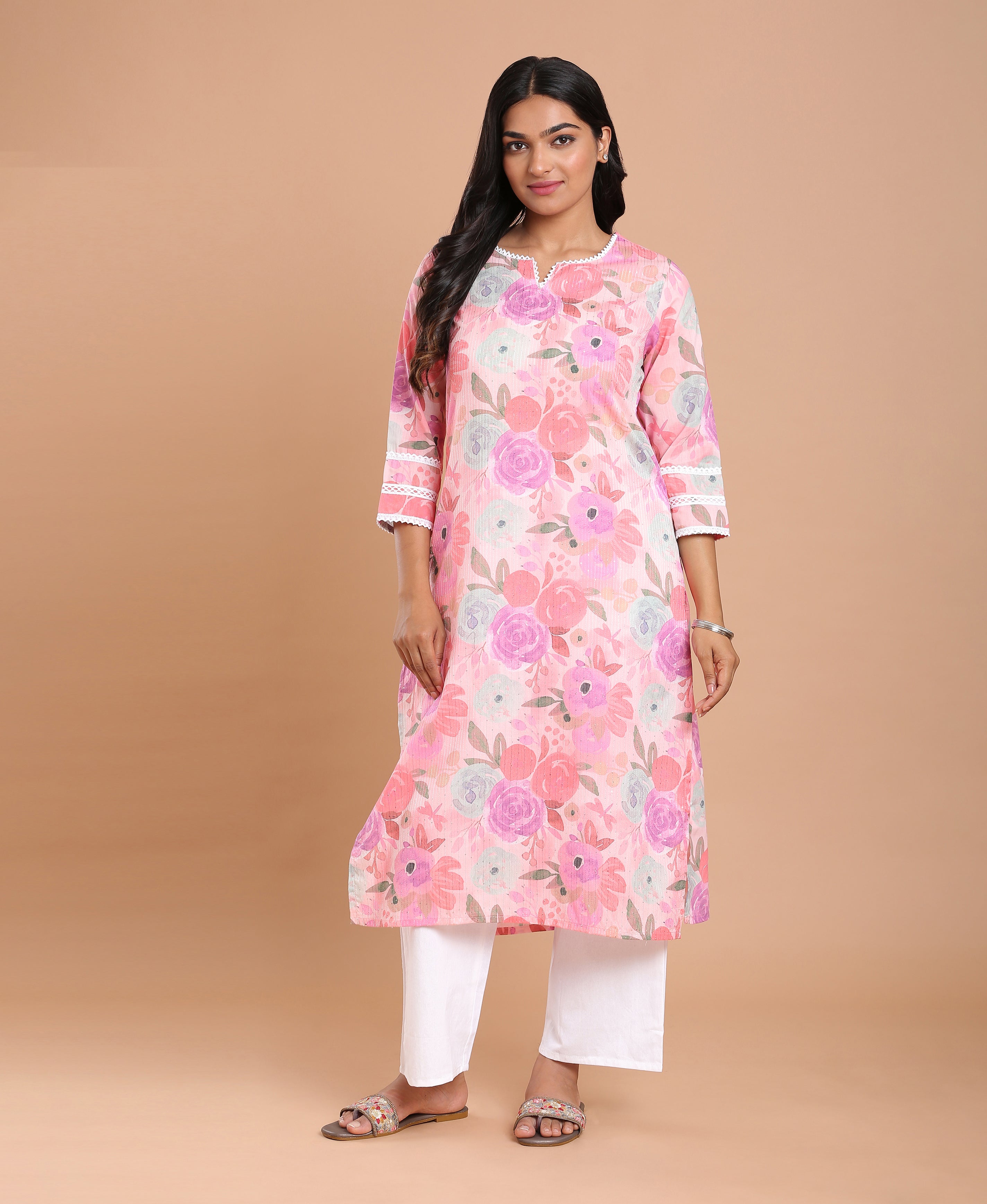 Multi Digital Bloom Rayon Kurti For Women