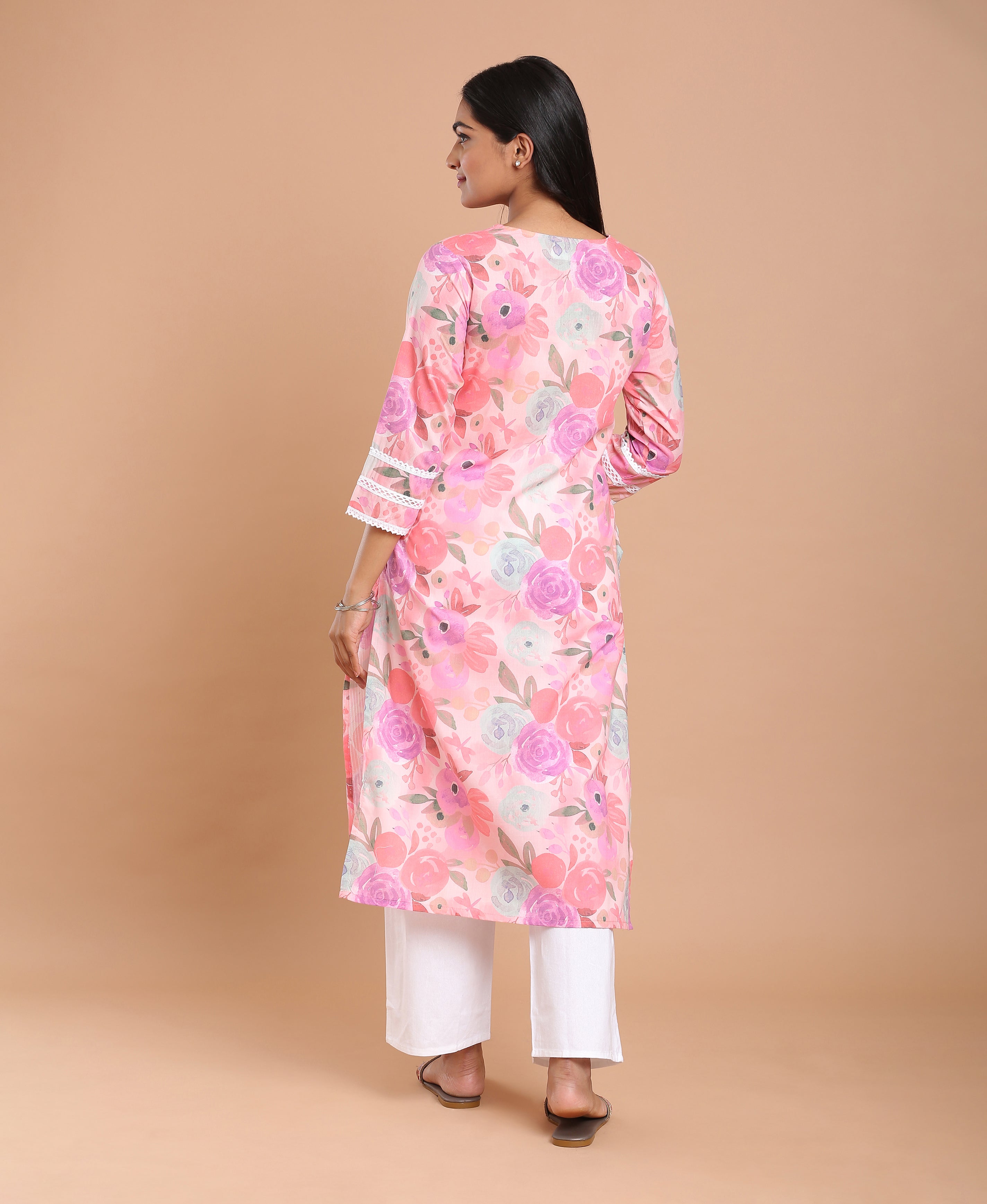 Multi Digital Bloom Rayon Kurti For Women