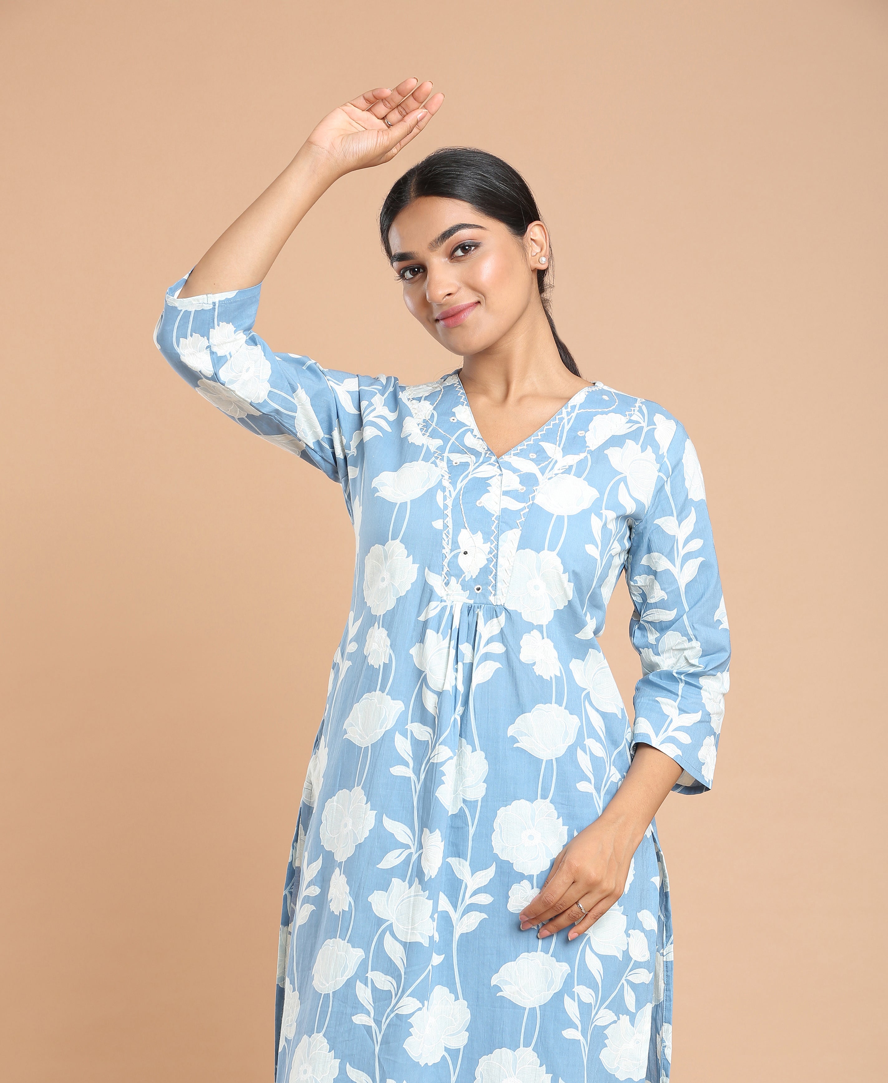 Sky Bloom Cotton Kurti Set For Women