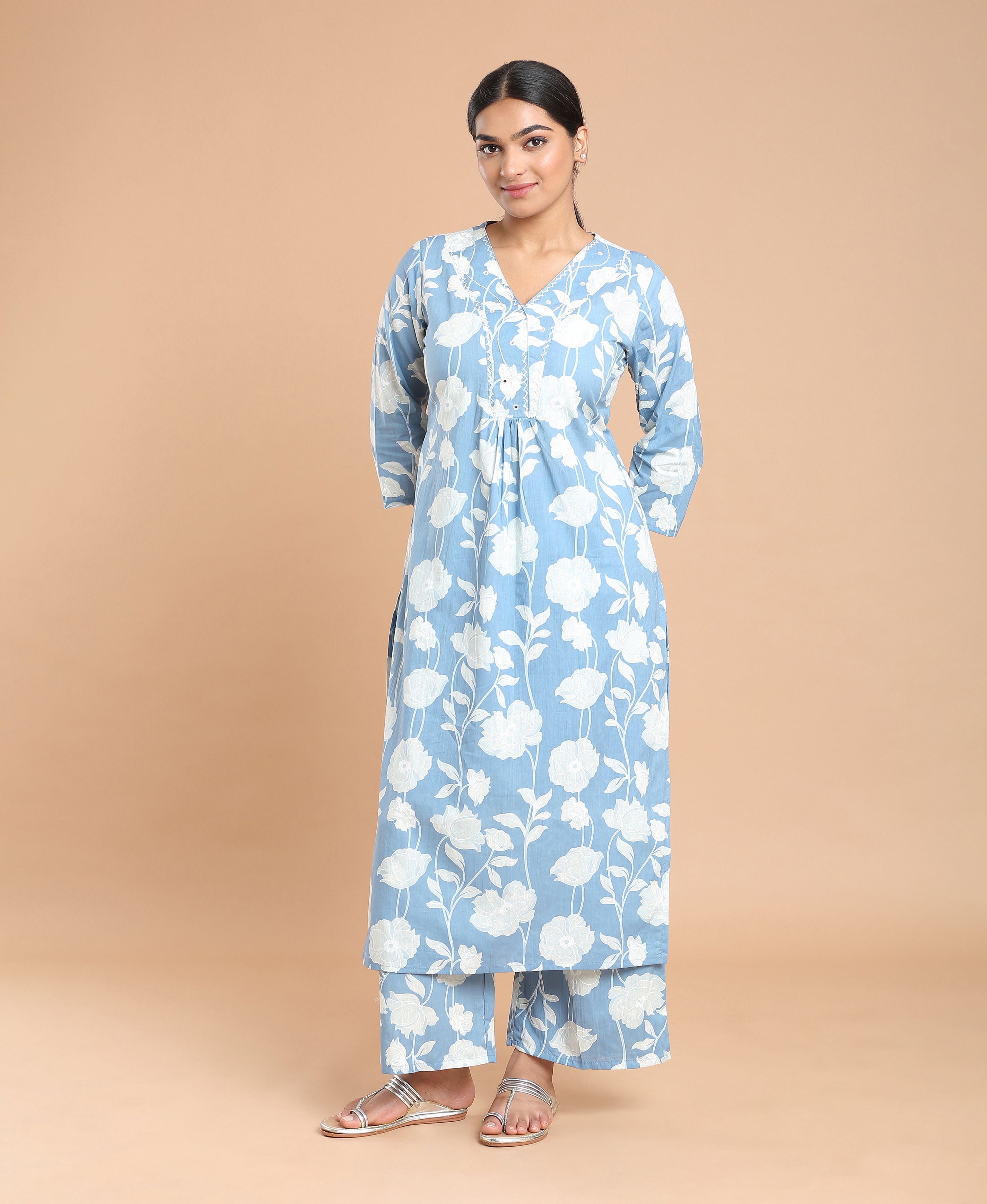 Sky Bloom Cotton Kurti Set For Women