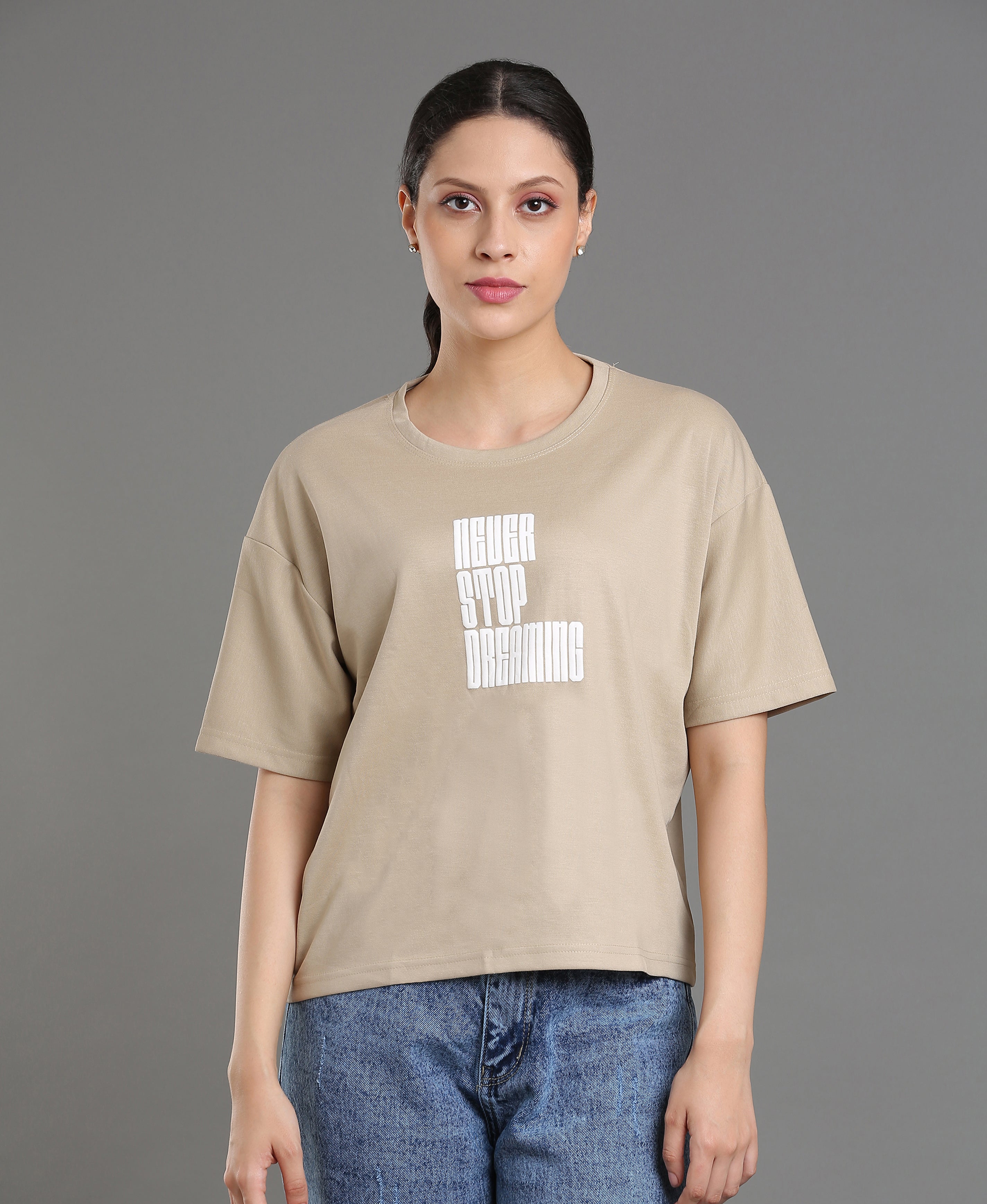 Cream Matty Oversize Tee For Women