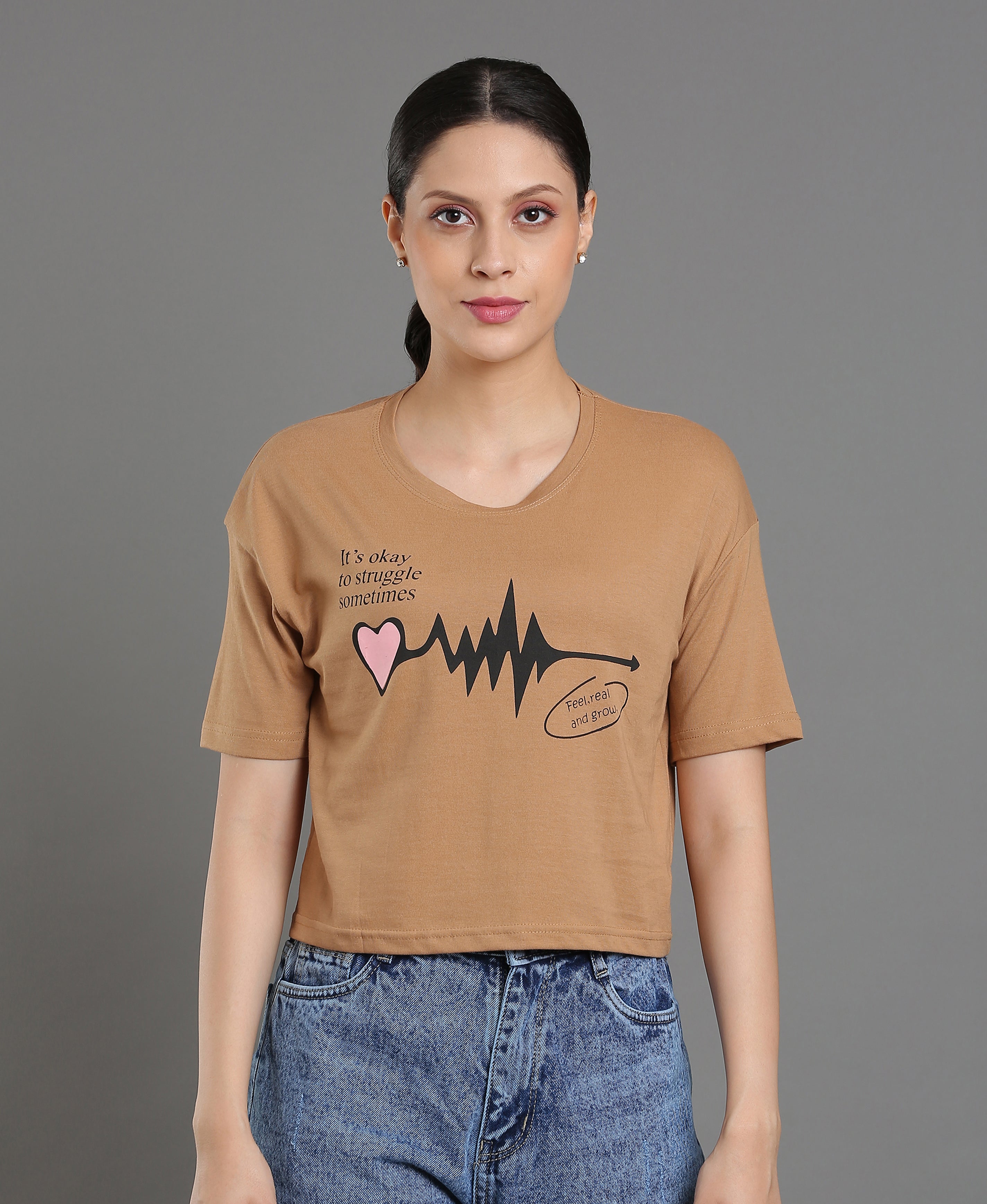 Mocha Jersey Loose Tee For Women