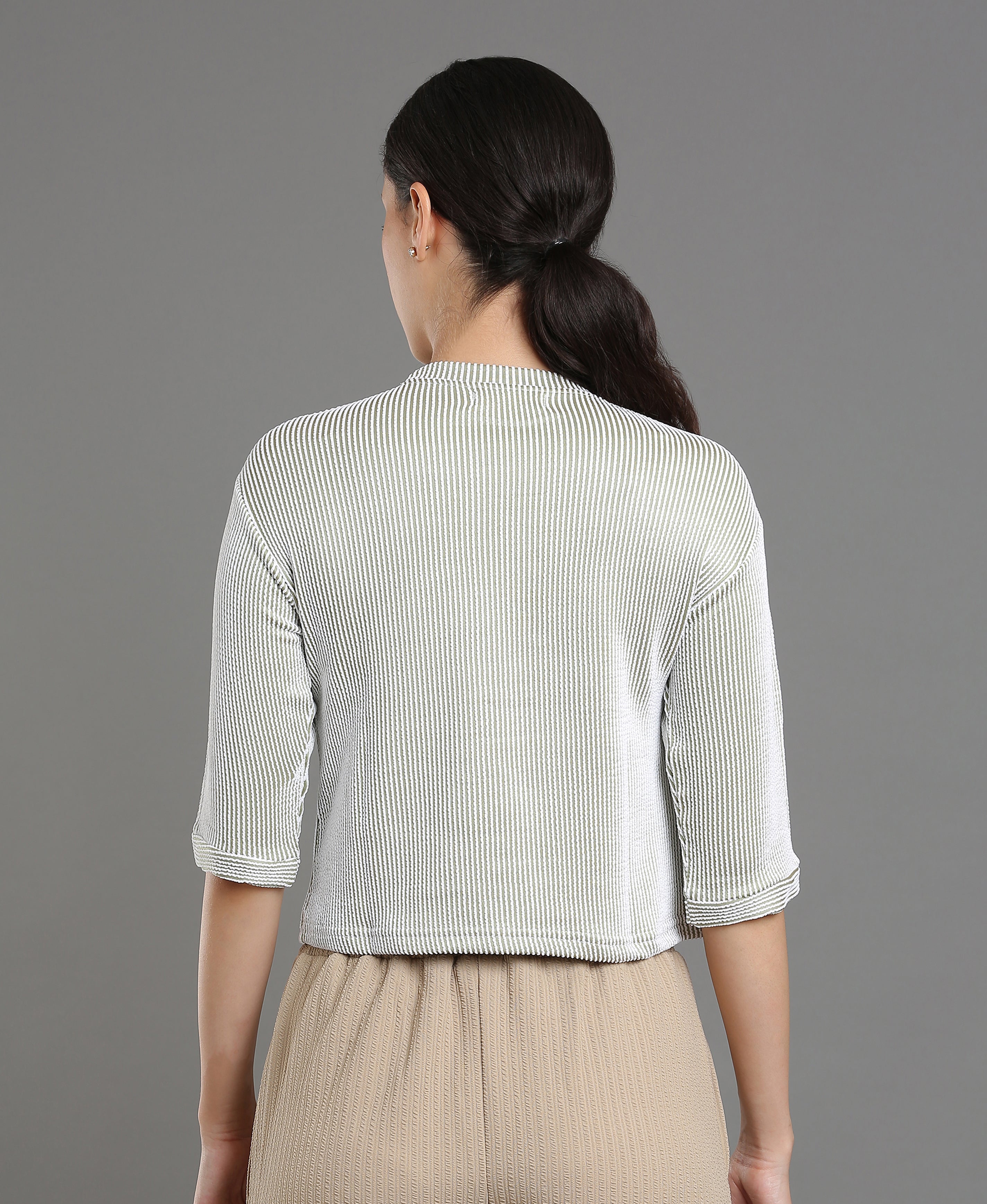 Beige Blush Knit Slim Tee For Women