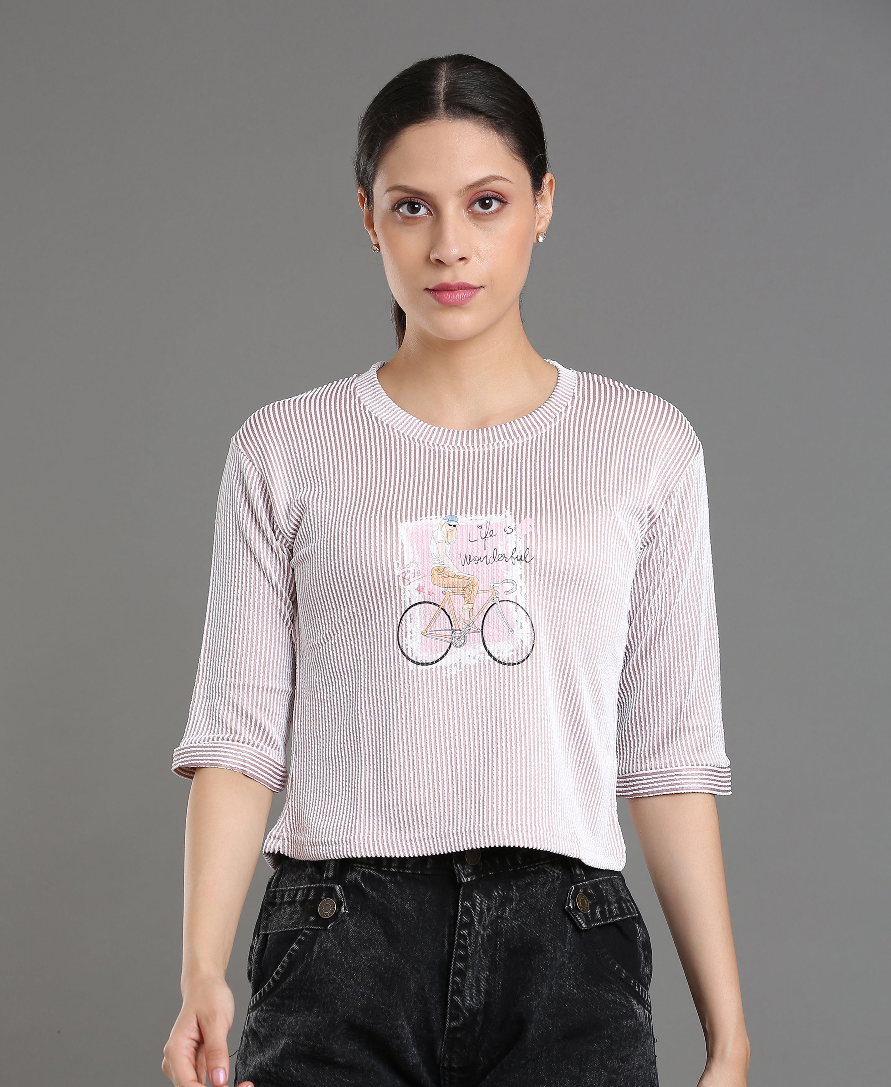 Pink Blush Knit Slim Tee For Women