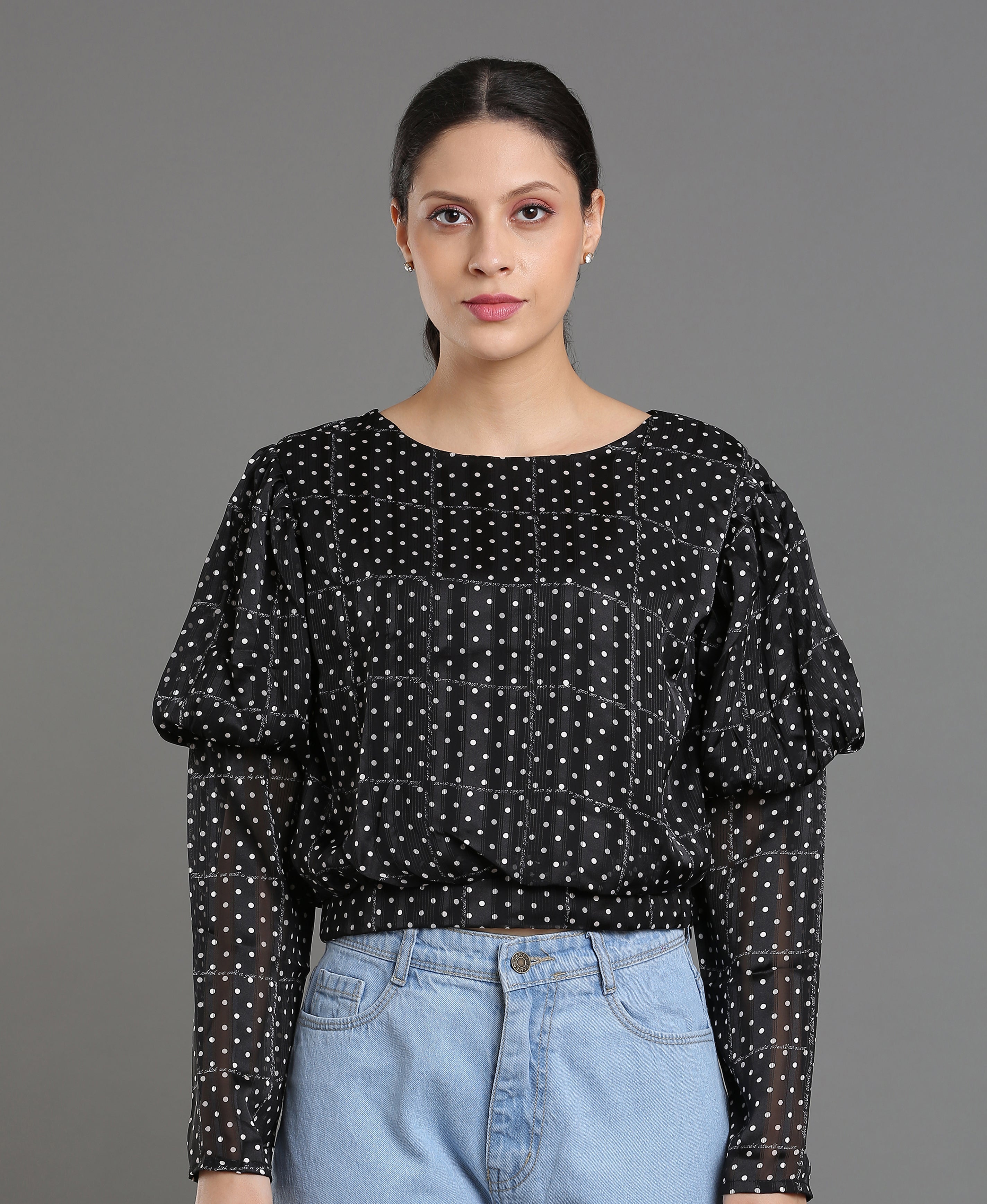 Midnight Dot Georgette Crop Top For Women