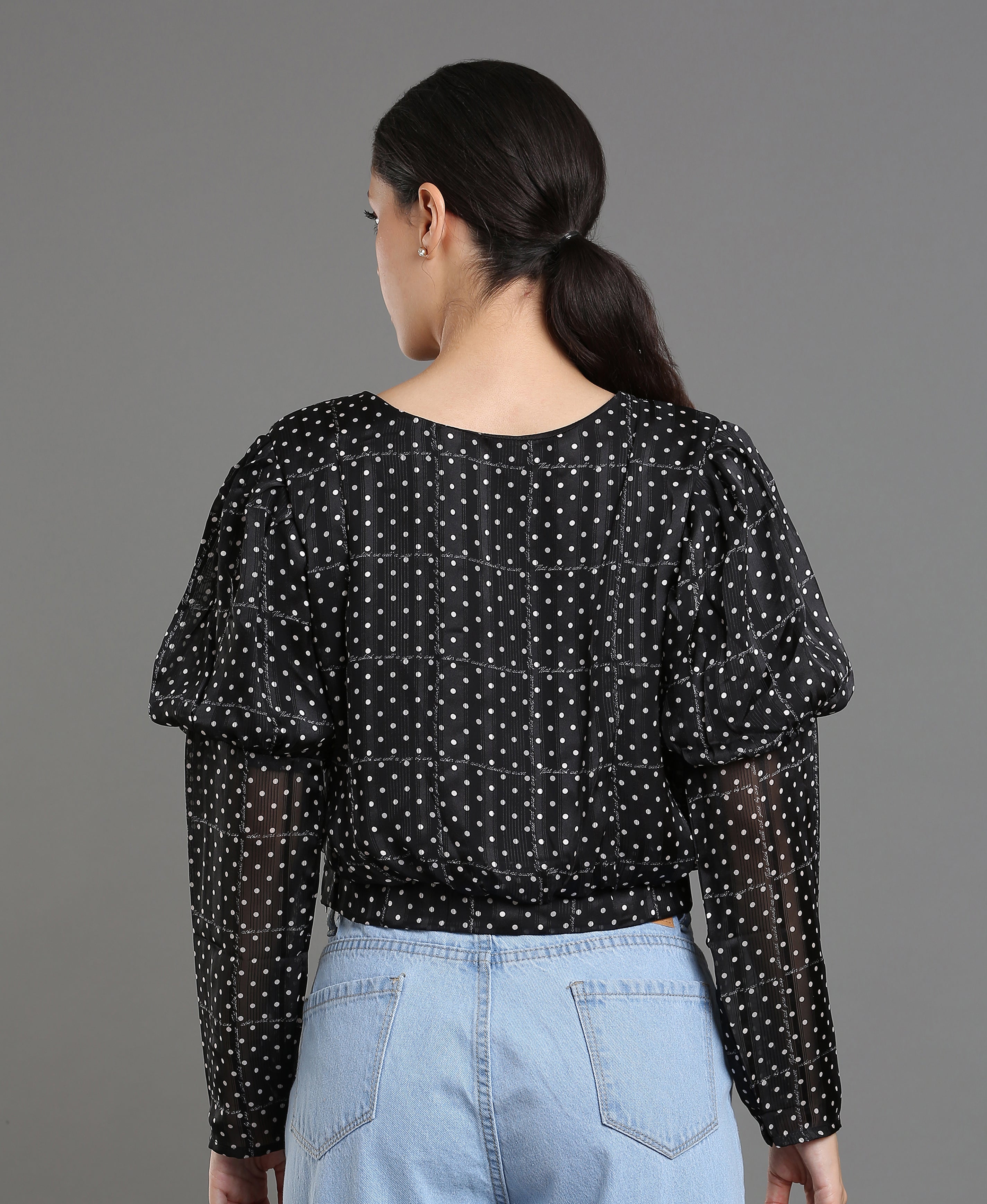 Midnight Dot Georgette Crop Top For Women