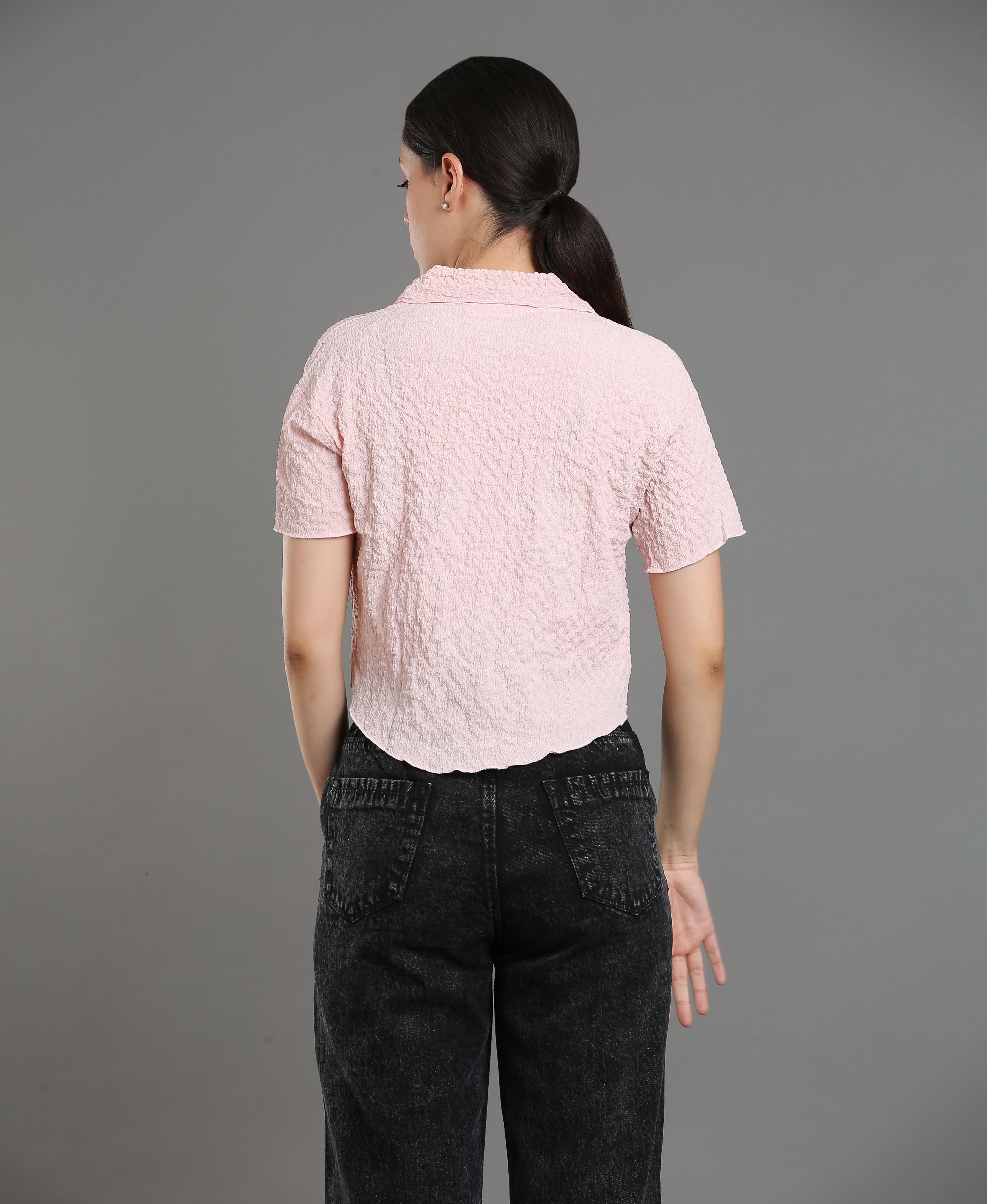 Peach Fancy Textured Top For Women