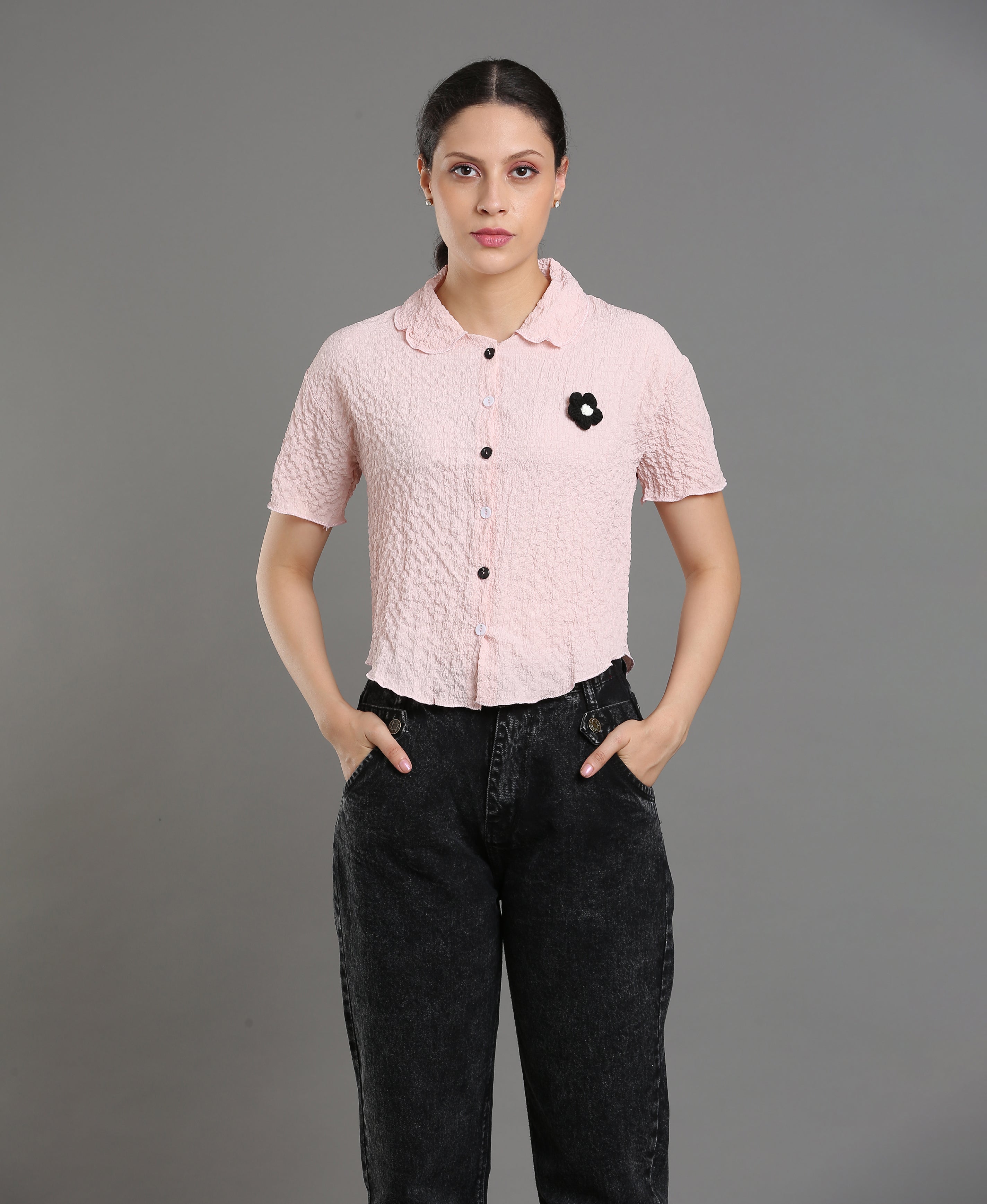 Peach Fancy Textured Top For Women