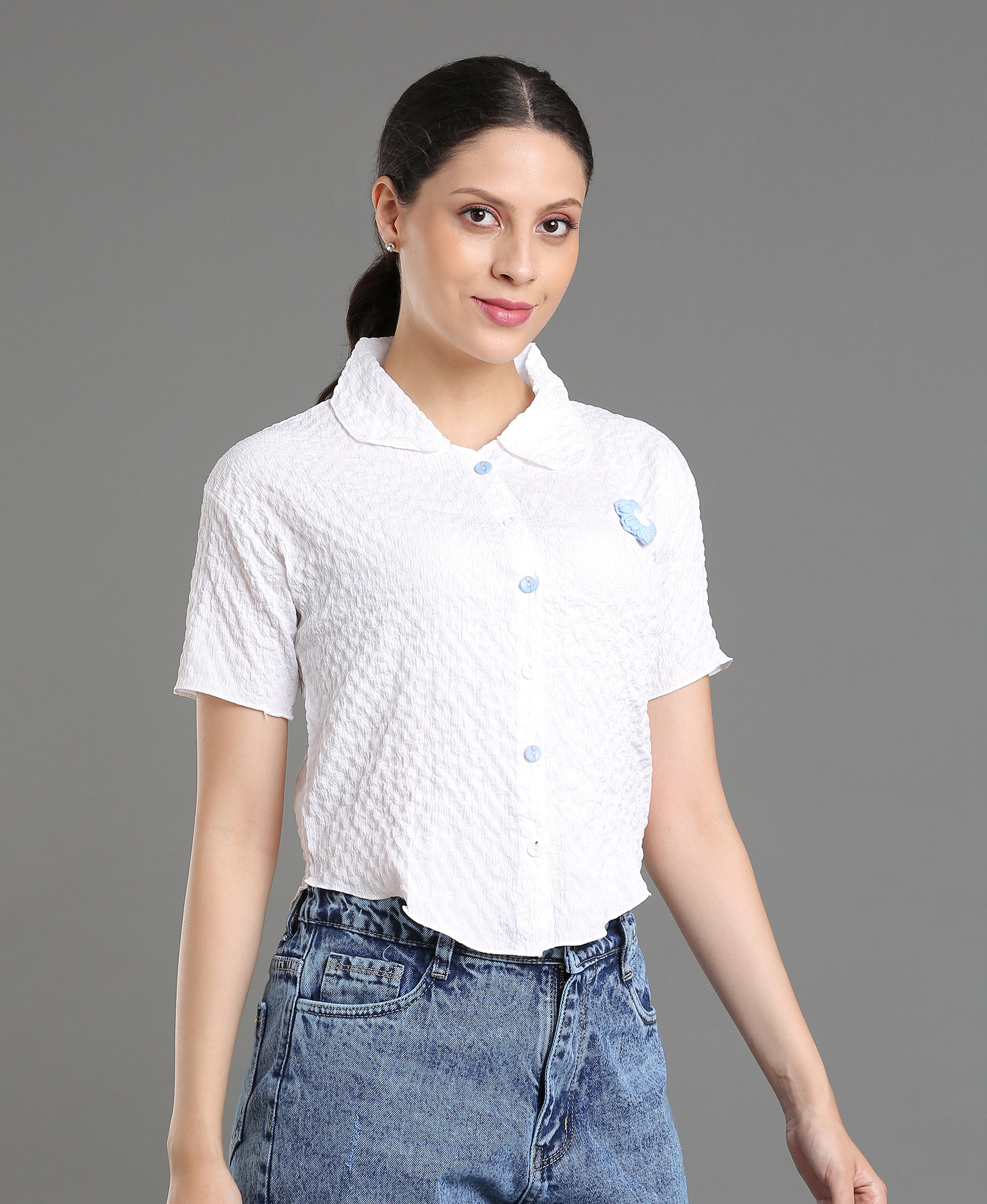 Ivory Fancy Textured Top For Women